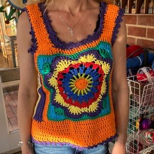 Orange and Purple Trimmed Crocheted Top